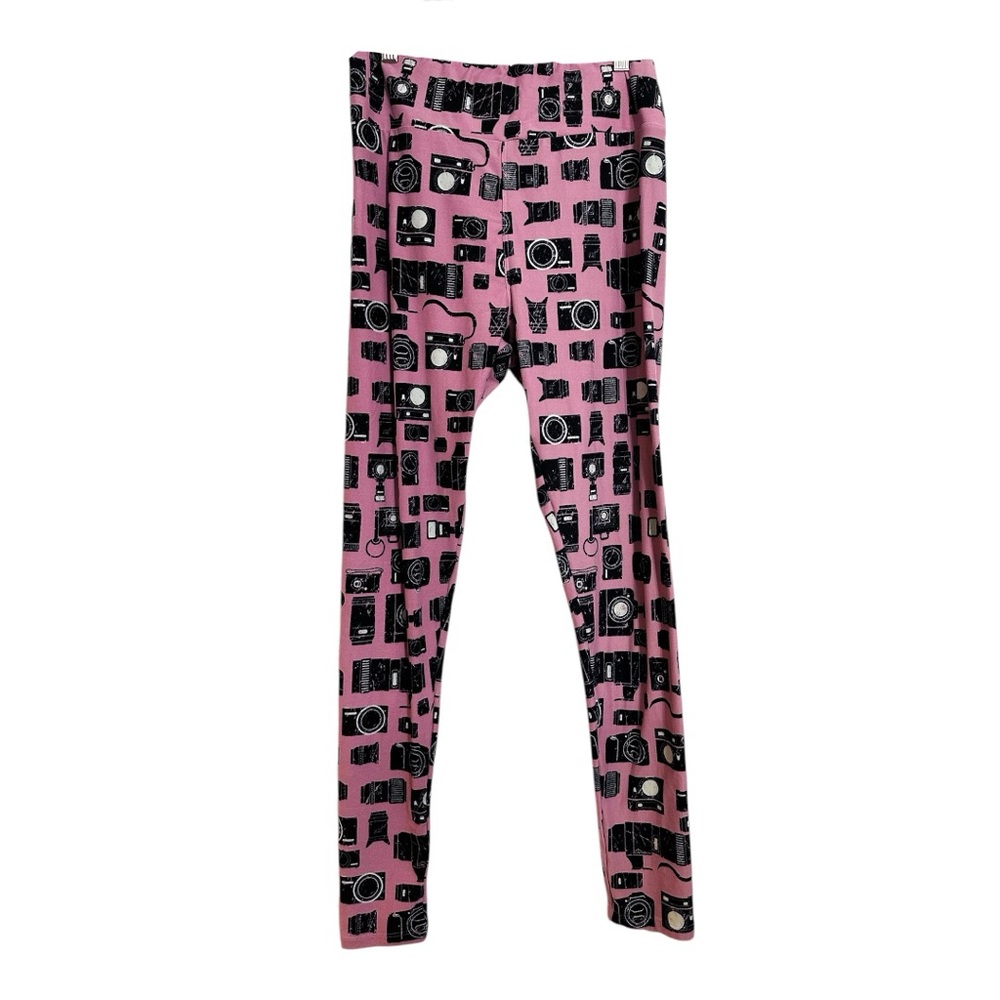 NWT LuLaRoe Pink Camera Print Leggings TC Tall & Curvy Photography Aesthetic